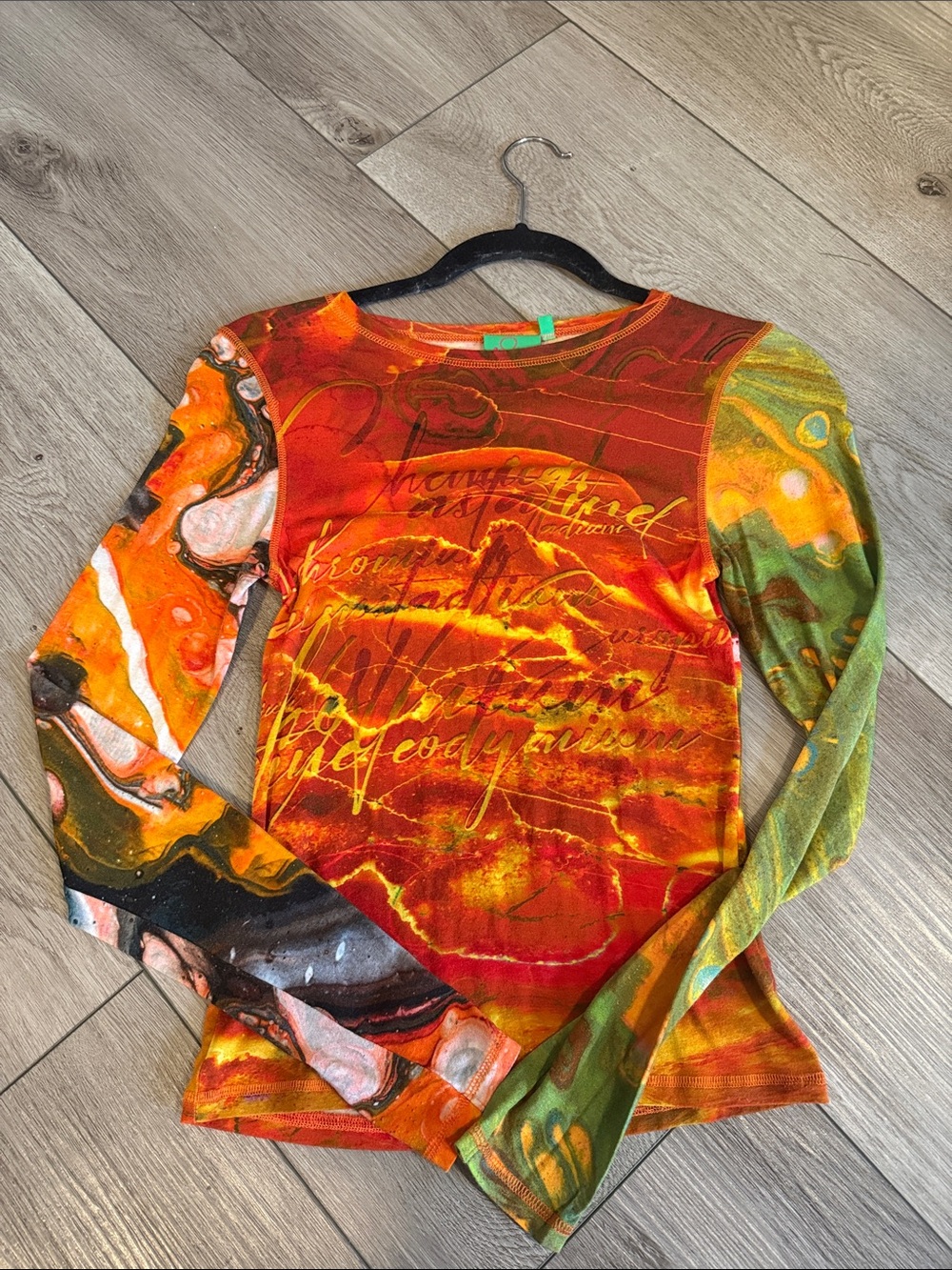 Jaded London Orange & Green Abstract Script Long Sleeve Tee